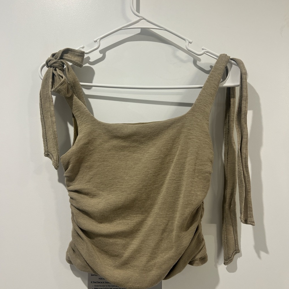 Free People Tie-Shoulder Ruched Tank Top - Tan